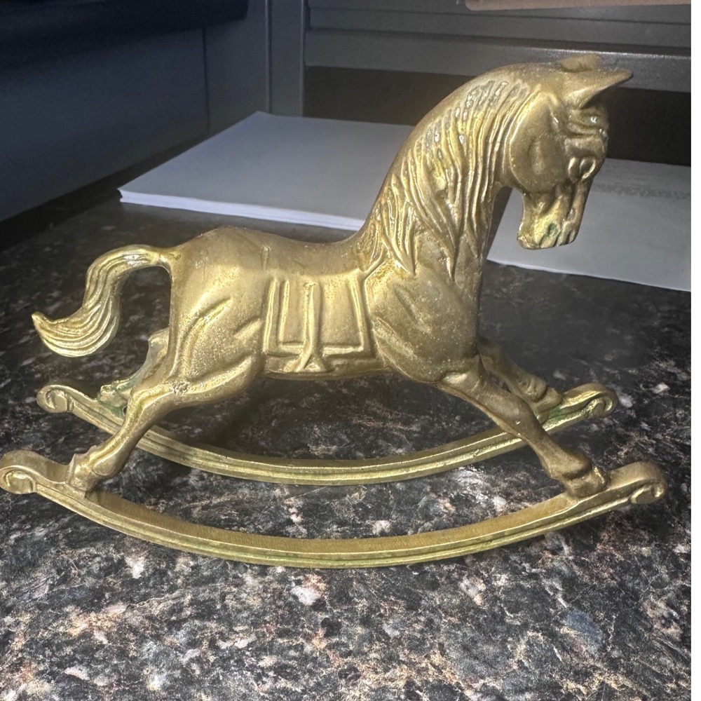 Vintage Solid Brass Rocking Horse Figurine Decorative Equestrian Shelf Decor